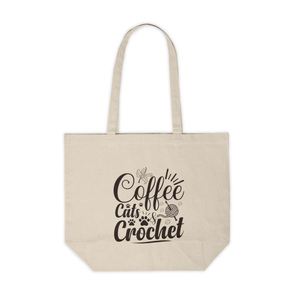 Coffee, Cats, & Crochet Custom Canvas Tote Bag